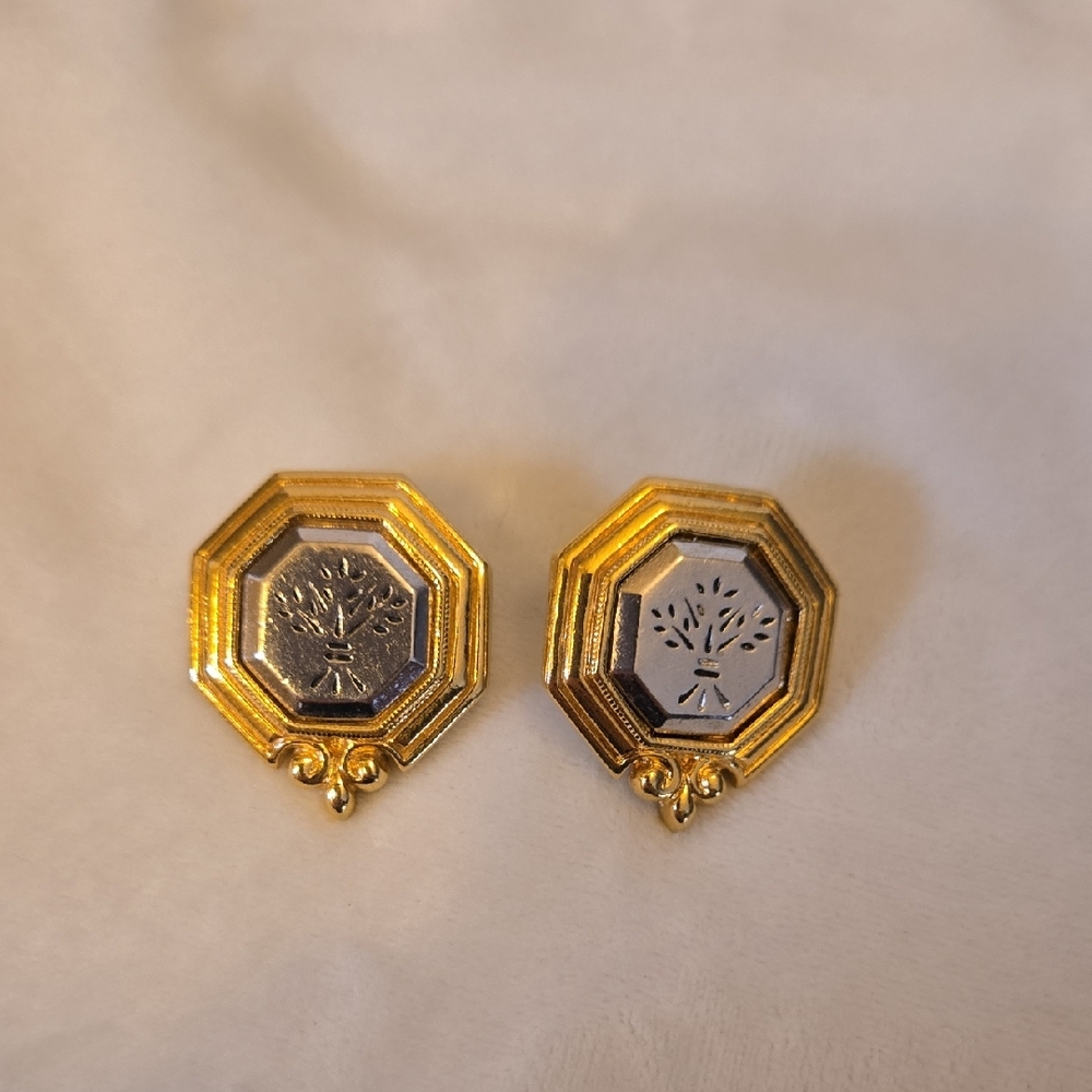 Avon Gold and Silver Octagonal Earrings